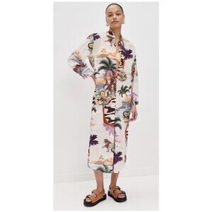 Las Surenas IPANEMA Leopard Hibiscus Tunic Dress Button Down NEW Size Small